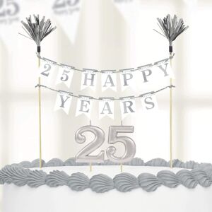 Amscan 25th Anniversary Candle & Cake Topper (Pack of 3) in Silver Silver Amscan 25th Anniversary Candle & Cake Topper (Pack of 3) in Silver Silver