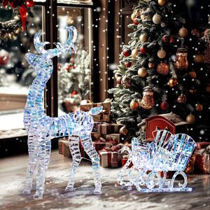 OUTSUNNY Lighted Christmas Reindeer with Sleigh, Waterproof Holiday Decor in Silver Silver OUTSUNNY Lighted Christmas Reindeer with Sleigh, Waterproof Holiday Decor in Silver Silver