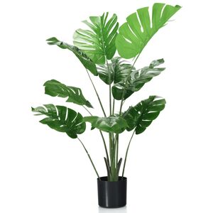 Costway 120cm Artificial Monstera Deliciosa Tree Faux Tree w/ 10 Leaves in Green Green Costway 120cm Artificial Monstera Deliciosa Tree Faux Tree w/ 10 Leaves in Green Green
