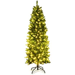 Costway 6FT Pre-Lit Artificial Christmas Tree Hinged Pencil XmasTree in Green Green Costway 6FT Pre-Lit Artificial Christmas Tree Hinged Pencil XmasTree in Green Green