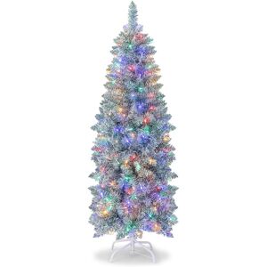 Gymax 5FT Pre-Lit Christmas Tree Slim 343 Tips 190 Colorful LED Lights Artificial Tree in Green Green 5ft Gymax 5FT Pre-Lit Christmas Tree Slim 343 Tips 190 Colorful LED Lights Artificial Tree in Green Green 5ft