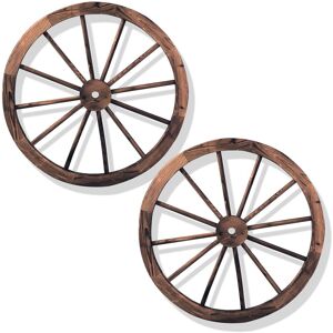 Costway Set of 2 Decorative Wooden Wheels Garden Decoration in Brown Brown Costway Set of 2 Decorative Wooden Wheels Garden Decoration in Brown Brown