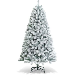 Gymax 6FT Snow Flocked Artificial Christmas Tree Hinged Xmas Tree 600 Tips in Green Green Gymax 6FT Snow Flocked Artificial Christmas Tree Hinged Xmas Tree 600 Tips in Green Green