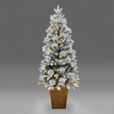Shatchi Pre Lit Potted Snow Flocked Christmas Tree with Pine Cones & Red Berries Snowy Tips 80-100 Warm White LED Lights Size: 5ft White 5ft Shatchi Pre Lit Potted Snow Flocked Christmas Tree with Pine Cones & Red Berries Snowy Tips 80-100 Warm White LED Lights Size: 5ft White 5ft