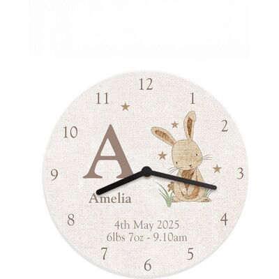 Personalised Memento Company Personalised Hessian Rabbit Shabby Chic Large Wooden Clock in White White Personalised Memento Company Personalised Hessian Rabbit Shabby Chic Large Wooden Clock in White White