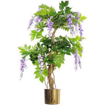 Unknown - 110cm Purple Wisteria Tree - Purple - Gold Planter - Artificial Plant Unknown - 110cm Purple Wisteria Tree - Purple - Gold Planter - Artificial Plant