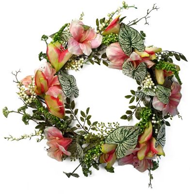Leaf 60cm Pink Lily Wreath - Wreath Leaf 60cm Pink Lily Wreath - Wreath