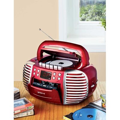 Chums 3in1 Retro Radio Cassette CD Portable Player in Red Red Chums 3in1 Retro Radio Cassette CD Portable Player in Red Red
