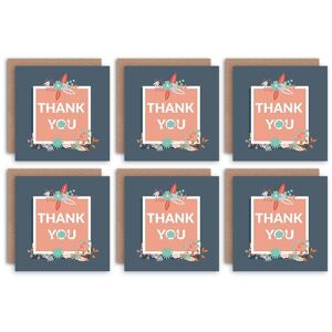 Artery8 Thank You Cards - Floral Design Blue Set Blank Blank Greeting Cards With Envelopes Pack of 6