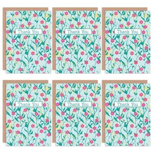 Artery8 Thank You Cards Vintage Flowers Floral Pink Green Set Blank Greeting Cards With Envelopes Pack of 6
