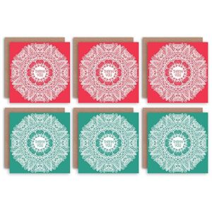 Artery8 Thank You Cards Mandala Pattern Green Red Set Blank Greeting Cards With Envelopes Pack of 6