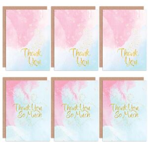 Artery8 Thank You Cards Stars Pink Blue Gold Watercolour Blank Greeting Cards With Envelopes Pack of 6