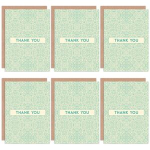 Artery8 Thank You Cards - Liberty Style Pattern Green Set Blank Greeting Cards With Envelopes Pack of 6