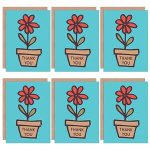 Artery8 Thank You Cards - Flower Floral Pot Plant Set Blank Greeting Cards With Envelopes Pack of 6