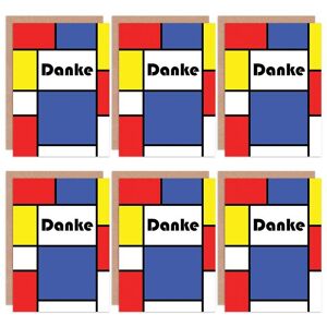 Artery8 Thank You Cards - Danke Mondrian Style Set Blank Greeting Cards With Envelopes Pack of 6