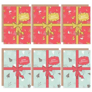 Artery8 Christmas Cards Present Ribbon Gift Snowflake Blank Greeting Cards With Envelopes Pack of 6