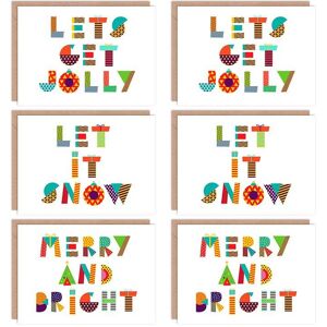 Artery8 Christmas Cards Merry Bright Jolly Patchwork Set Blank Greeting Cards With Envelopes Pack of 6