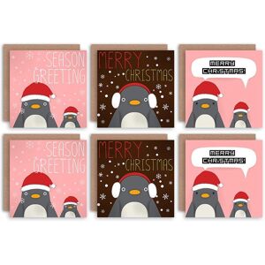 Artery8 Christmas Cards Cute Penguin Santa Hat Kids Set Blank Greeting Cards With Envelopes Pack of 6