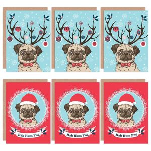 Artery8 Christmas Cards Pug Dog Cute Funny Bah Humbug Set Blank Greeting Cards With Envelopes Pack of 6