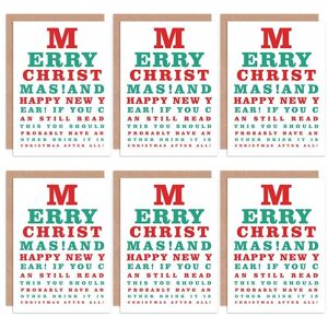 Artery8 Christmas Cards - Funny Eye Chart Drink Set Xmas Blank Greeting Cards With Envelopes Pack of 6