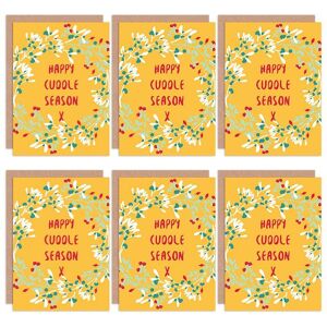 Artery8 Christmas Cards - Cuddle Season Mistletoe Set Xmas Blank Greeting Cards With Envelopes Pack of 6