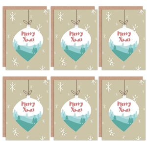 Artery8 Christmas Cards Merry Xmas Bauble Winter Scene Set Xmas Blank Greeting Cards With Envelopes Pack of 6