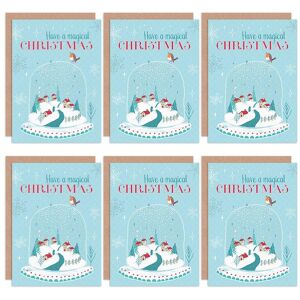 Artery8 Christmas Cards - Magical Robin Snow Globe Set Xmas Blank Greeting Cards With Envelopes Pack of 6