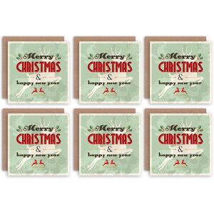 Artery8 Christmas Cards Vintage Merry Christmas New Year Reindeer Set Blank Greeting Cards With Envelopes Pack of 6