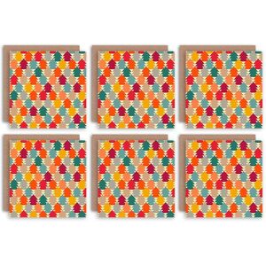 Artery8 Christmas Cards - Tree Bright Multi Pattern Set Xmas Blank Greeting Cards With Envelopes Pack of 6