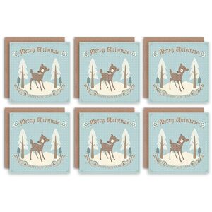 Artery8 Christmas Cards - Vintage Baby Reindeer Kids Set Xmas Blank Greeting Cards With Envelopes Pack of 6