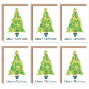 Artery8 Christmas Cards Geometric Christmas Tree Funky Design Set Xmas Blank Greeting Cards With Envelopes Pack of 6