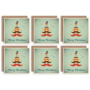 Artery8 Christmas Cards Moustache Tree Hipster Set Xmas Blank Greeting Cards With Envelopes Pack of 6