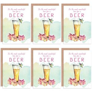 Artery8 Christmas Cards - Beer Alcohol Funny Tipsy Set Xmas Blank Greeting Cards With Envelopes Pack of 6