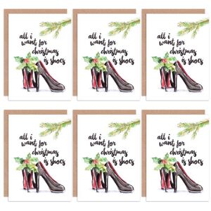 Artery8 Christmas Cards Shoes Shopaholic Fashion Funny Set Xmas Cards Blank Greeting Cards With Envelopes Pack of 6