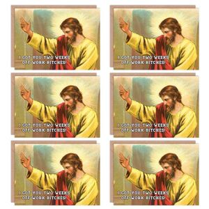 Artery8 Christmas Cards Rude Jesus Alternative Adult Work Set Xmas Blank Greeting Cards With Envelopes Pack of 6