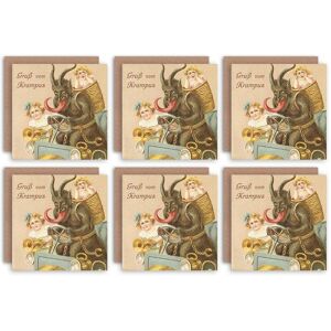 Artery8 Christmas Cards Krampus Anti Santa Funny Kids Set Xmas Cards Blank Greeting Cards With Envelopes Pack of 6