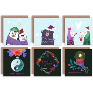 Artery8 Festive Xmas Animals Christmas Blank Greeting Cards With Envelopes Pack of 6