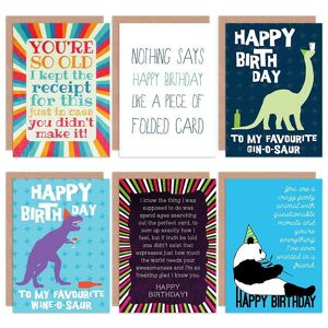 Artery8 Funny Happy Birthday Friends BFF Wine Gin O Saur All Occasions Various Assorted Blank Greeting Cards With Envelopes Pack of 6