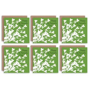 Artery8 Happy St Patrick's Day White Shamrocks Clovers Irish Blank Greeting Cards With Envelopes Pack of 6
