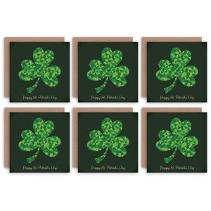 Artery8 Happy St Patrick's Day Irish Green Shamrock Clover Design Blank Greeting Cards With Envelopes Pack of 6