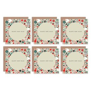 Artery8 Happy New Year Christmas Holiday Circle Blank Greeting Cards With Envelopes Pack of 6