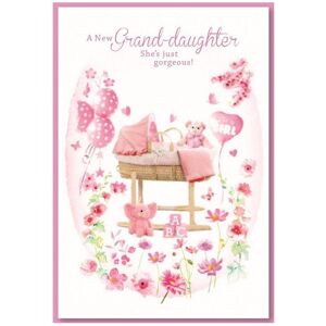 Simon Elvin Grand Daughter Cradle Congratulations Greetings Card (Pack of 6) in White White Simon Elvin Grand Daughter Cradle Congratulations Greetings Card (Pack of 6) in White White