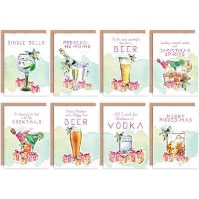 Artery8 Boozey Christmas Drinks Xmas Card Pack Greeting Cards With Envelopes Pack of 8 in Light Green Light Green Artery8 Boozey Christmas Drinks Xmas Card Pack Greeting Cards With Envelopes Pack of 8 in Light Green Light Green