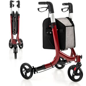 Costway 3 Wheel Folding Rollator Height Adjustable Aluminium Mobility Walker in Red Red Costway 3 Wheel Folding Rollator Height Adjustable Aluminium Mobility Walker in Red Red