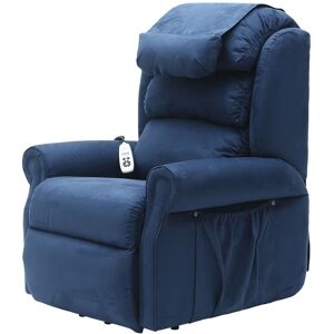 Loops Dual Motor Rise & Recline Armchair - Waterfall Pillow - Blue Suedette Fabric Multicolor Loops Dual Motor Rise & Recline Armchair - Waterfall Pillow - Blue Suedette Fabric Multicolor