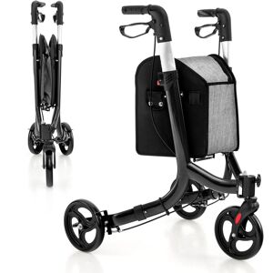 Costway 3 Wheel Folding Rollator Height Adjustable Aluminium Mobility Walker in Black Black Costway 3 Wheel Folding Rollator Height Adjustable Aluminium Mobility Walker in Black Black