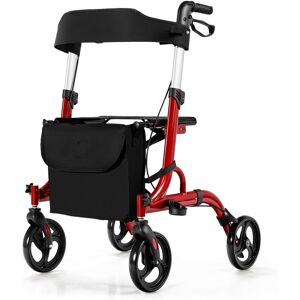 Costway 2 in 1 Lightweight Rollator Aluminum Transport Chair Folding Medical Walker in Red Red Costway 2 in 1 Lightweight Rollator Aluminum Transport Chair Folding Medical Walker in Red Red