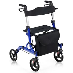 Costway 2 in 1 Lightweight Rollator Aluminum Transport Chair Folding Medical Walker in Blue Blue Costway 2 in 1 Lightweight Rollator Aluminum Transport Chair Folding Medical Walker in Blue Blue