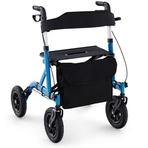 Gymax Rollator Walker All Terrain Folding Walker With Seat & Storage Bag in Blue Blue Gymax Rollator Walker All Terrain Folding Walker With Seat & Storage Bag in Blue Blue