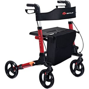Costway Folding Rollator Walker Aluminum Rolling Walker Safety Mobility Aid Wheelchair in Red Red Costway Folding Rollator Walker Aluminum Rolling Walker Safety Mobility Aid Wheelchair in Red Red